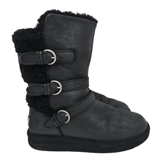 UGG Becket Strappy Leather Boots Black 7 - Picture 1 of 8